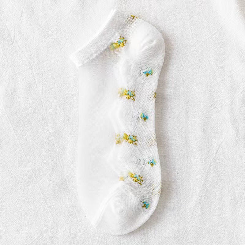 Flower Mesh Transparent Thin Short Socks