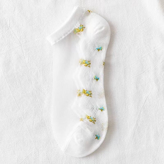 Flower Mesh Transparent Thin Short Socks