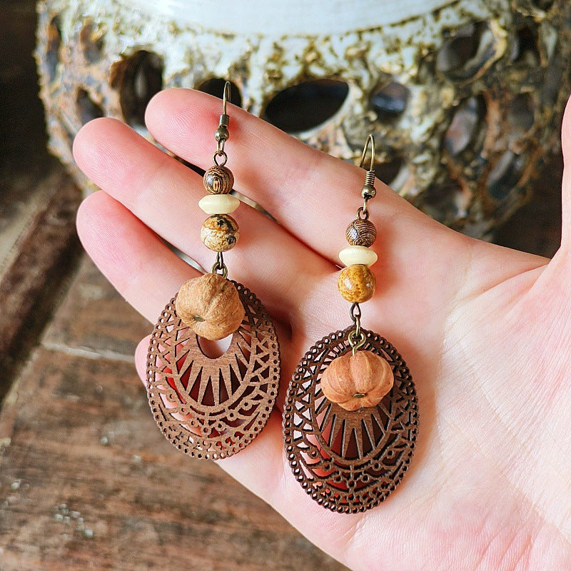 Geometric Bohemian Hollow Wood Earrings for Women
