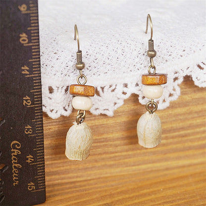 Vintage Botanical Long Wooden Earrings with Unique Design