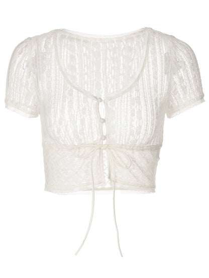 Sexy Lace Crop Cardigan T-Shirt for Women