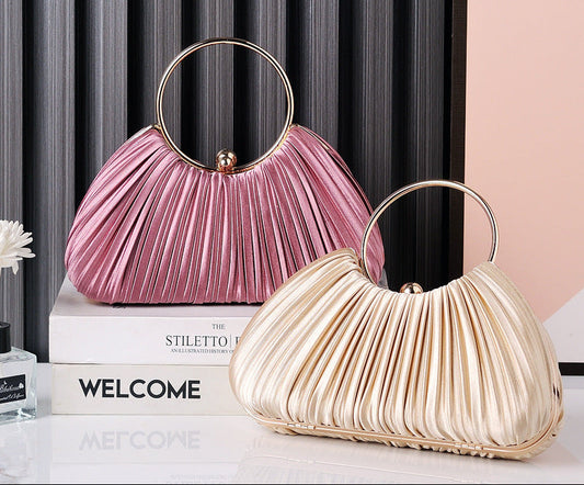 Chic Pleated Peach Evening Bag for Elegant Occasions