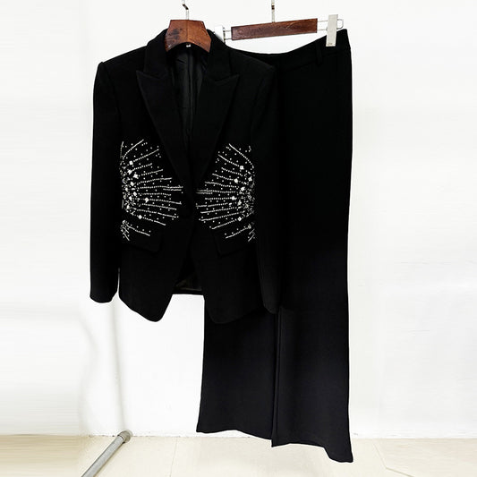 Trendy Elegant Beaded Suit Set With Long Pants