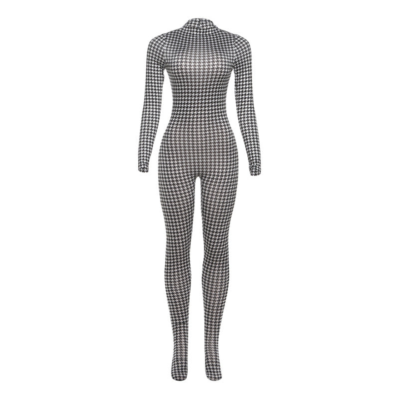 Fashionable High Neck Long Sleeve Bodysuit With Print