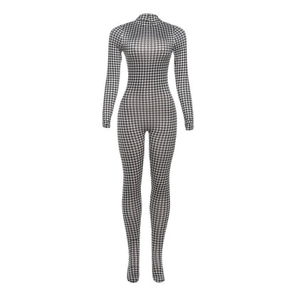 Fashionable High Neck Long Sleeve Bodysuit With Print