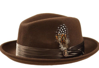 Men's Wool Fedora Hat with Bowknot and Feather, Stylish Fall Winter Accessory