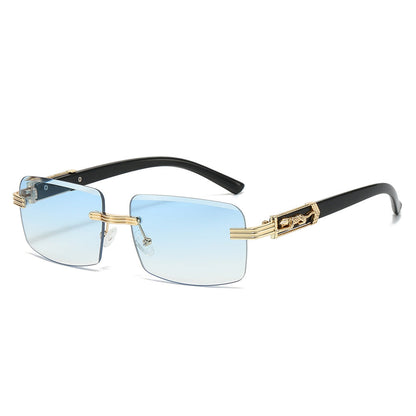 Trendy Square Rimless Sunglasses with Leopard Pattern