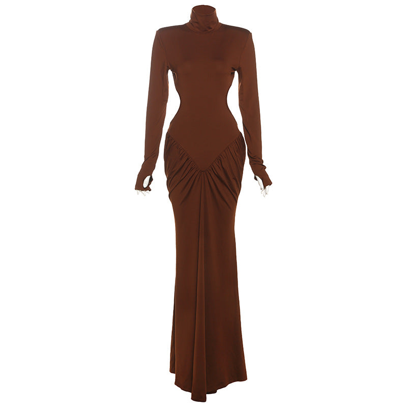 Elegant High Neck Bodycon Long Dress With Backless Design