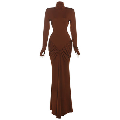 Elegant High Neck Bodycon Long Dress With Backless Design