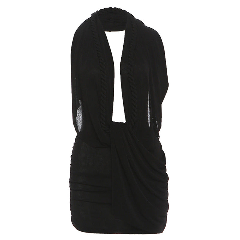 Sexy Deep V Neck Halter Backless Bodycon Mini Dress