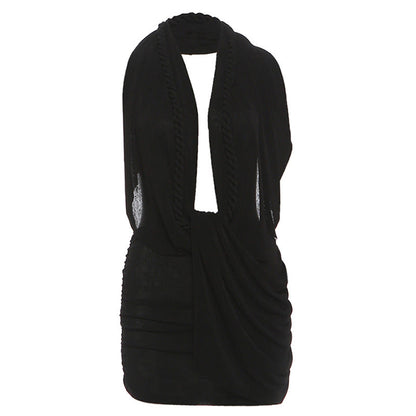 Sexy Deep V Neck Halter Backless Bodycon Mini Dress