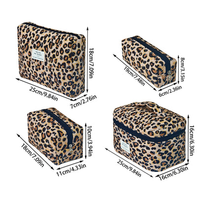 Large Capacity Leopard Print Quilted Makeup Bag