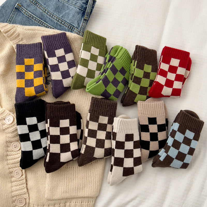 Color Block Plaid Thicken Warm Winter Socks