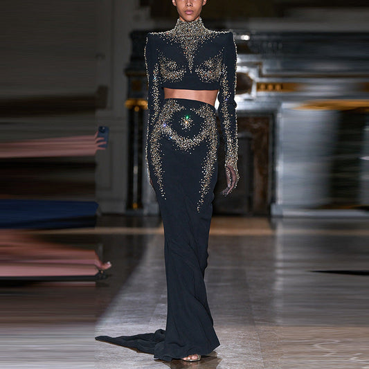 Sequin Embroidered Short Top And Fish Tail Skirt Set