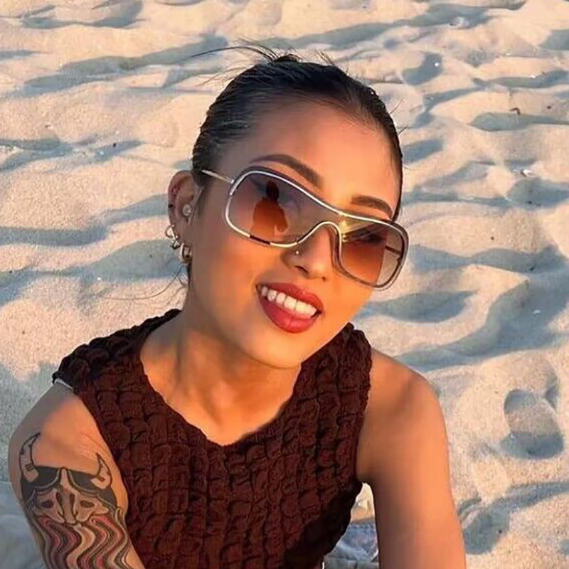 Frameless Y2K Oval Sunglasses Trendy Metal Shades