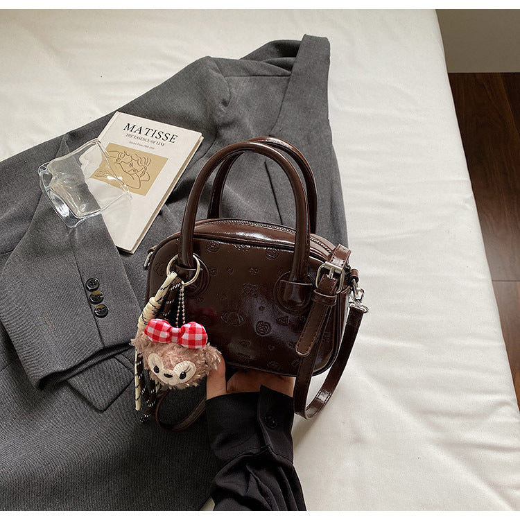Vintage Oil Wax Leather Handbag for Women Stylish Bowling Bag