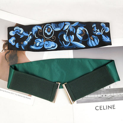 Ancient Style Embroidery Waist Seal Women'S Elastic Wide Belt Decoration Fashion And Versatile Embroidery Ethnic Style Belt