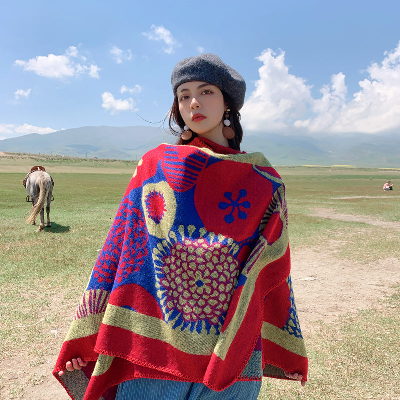 Ethnic Style Autumn And Winter Thickened Cold Resistant And Warm Keeping Cape Scarf