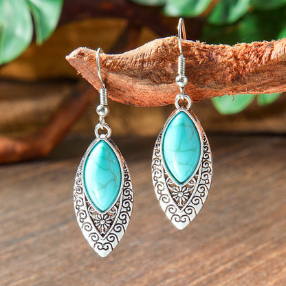 Bohemian Turquoise Teardrop Earrings Vintage Alloy Geometry
