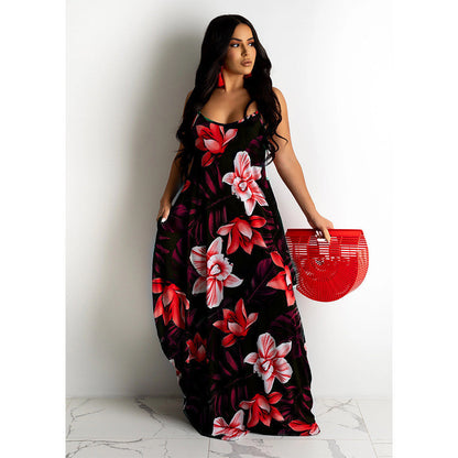 Floral Print Loose Slip Dress Long Dress