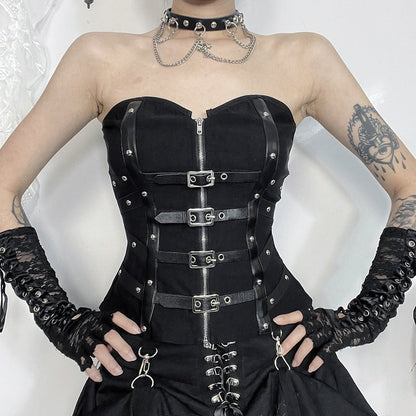 Sexy Ribbed Bandeau Top with Buckle Detail