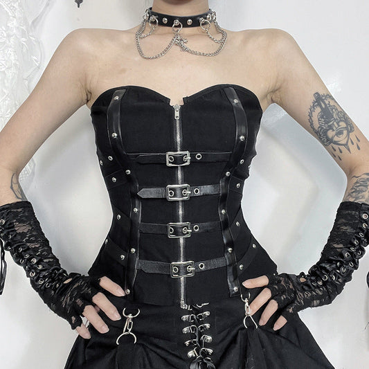 Sexy Ribbed Bandeau Top with Buckle Detail