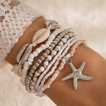 Bohemian Seashell Beaded Anklets Set With Starfish Elements