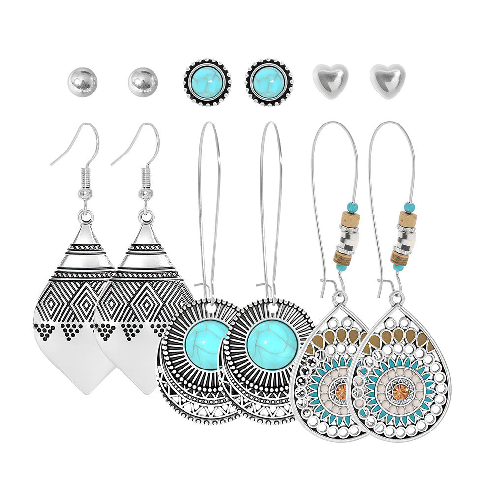 Trendy Bohemian Vintage Silver Earring Set