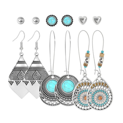 Trendy Bohemian Vintage Silver Earring Set