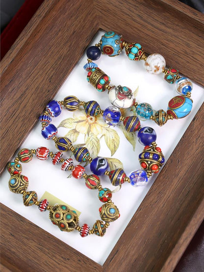 Original Design Retro Nepal Ancient Method Tibetan Beads Transfer Beads Glass Bracelet