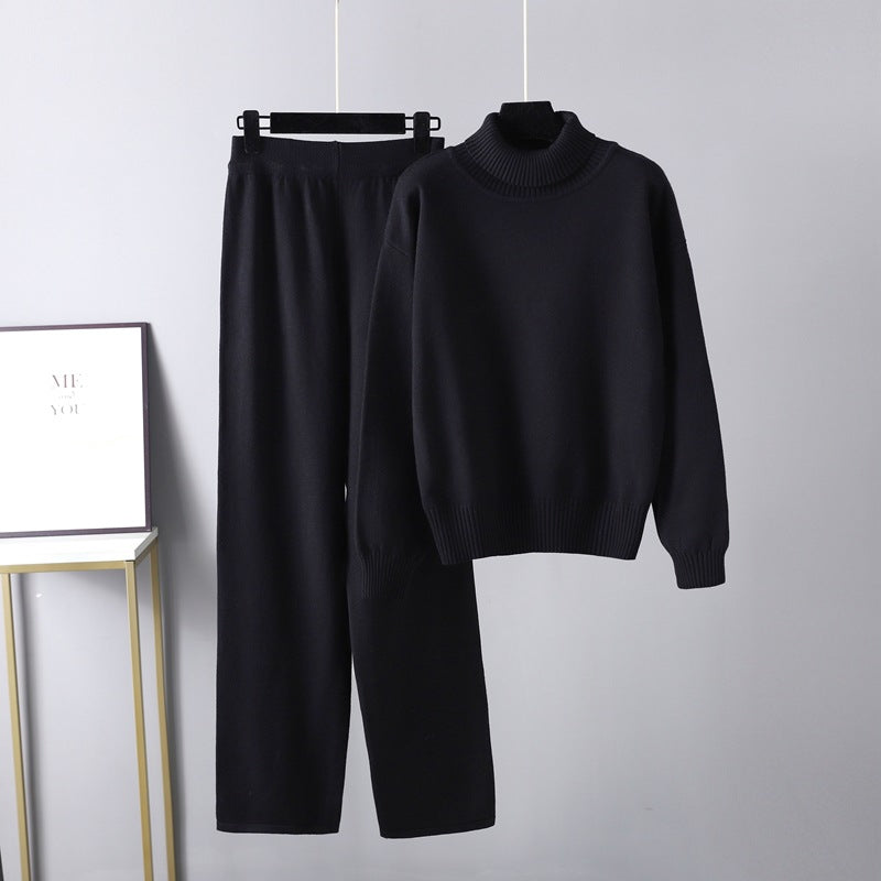 2+Solid Color High Collar Knit Sets