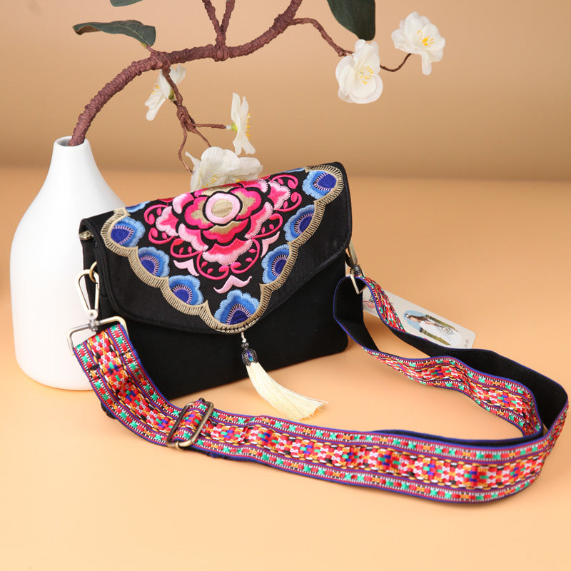 Embroidered Canvas Satchel Women'S Single Shoulder Mini Messenger Bag Embroidered Bag