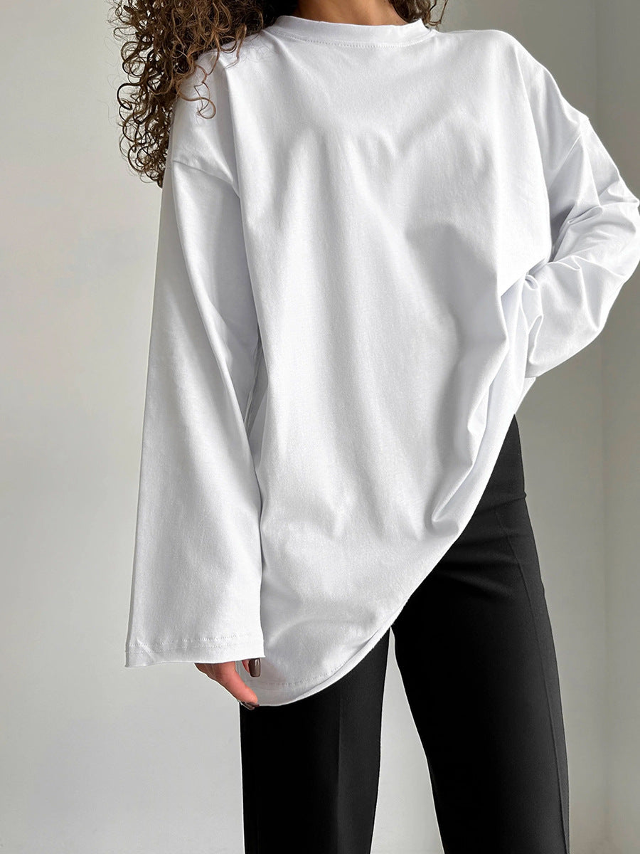 Oversized Solid Color Cotton T-Shirt for Women