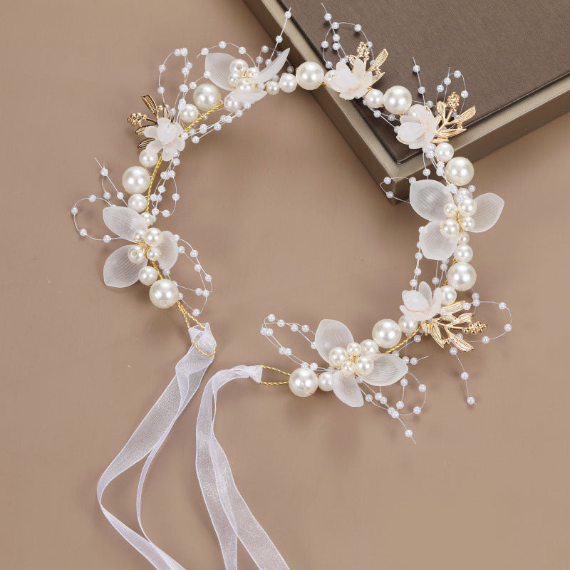Bridal Pearl Handcrafted Wrist Flower and Headband Set