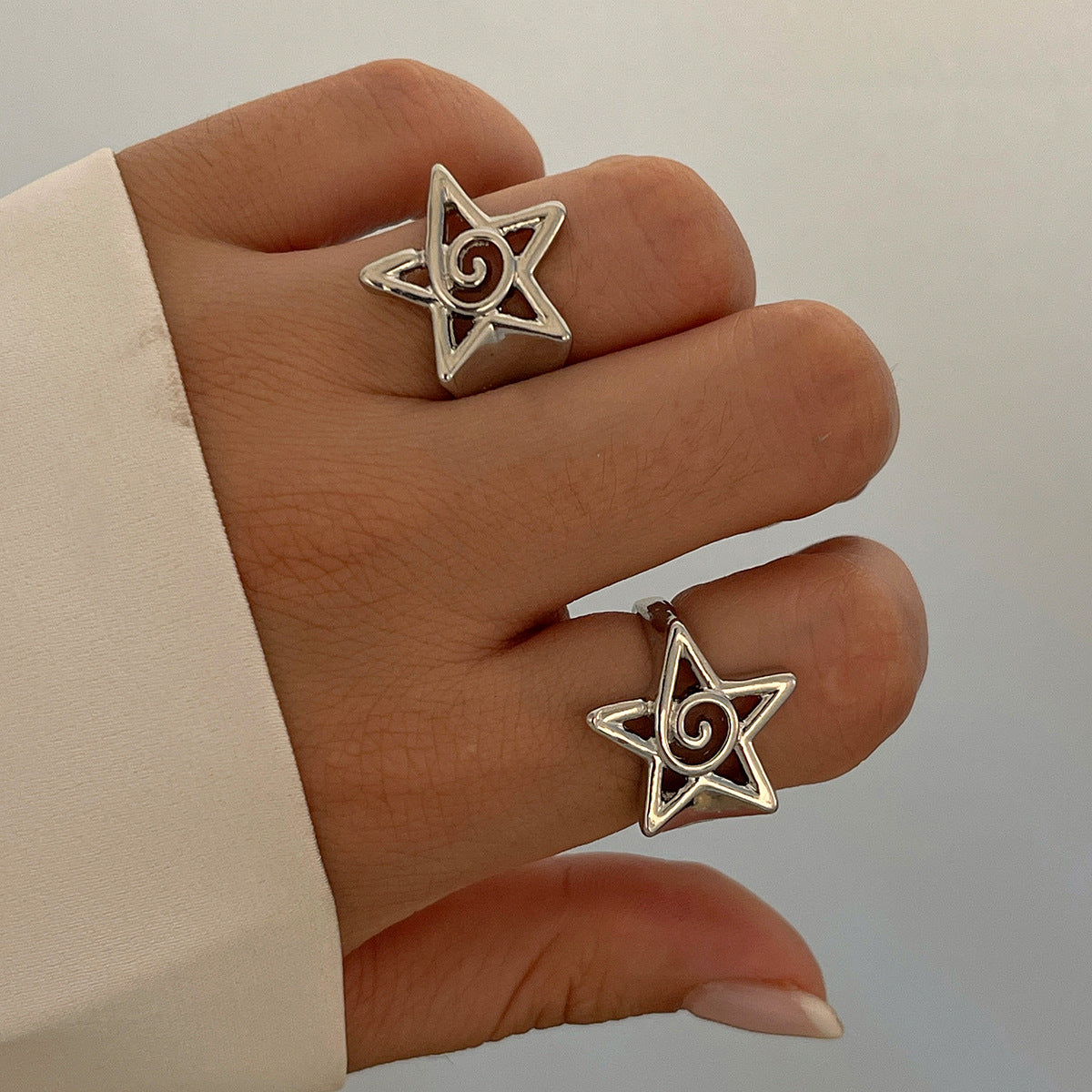 Trendy Geometric Star Ring Set Metal Open Adjustable Rings For Women