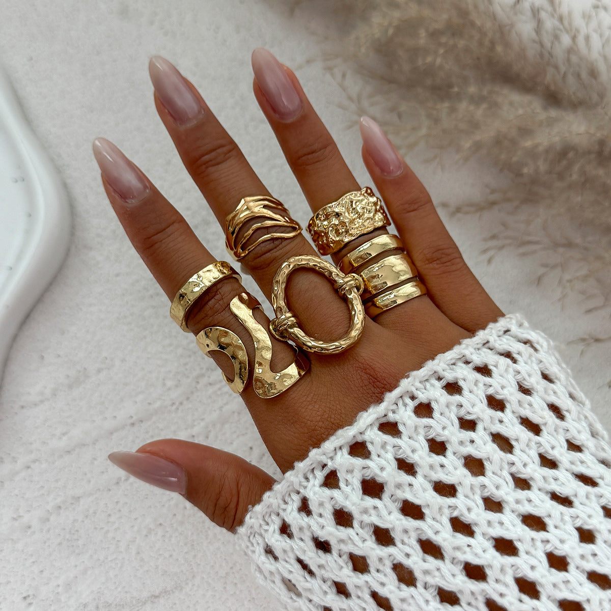 Geometric Metal Cross-Ring Set Trendy Hip-Hop Style