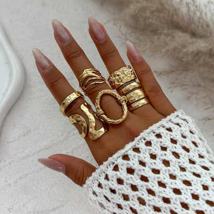 Geometric Metal Cross-Ring Set Trendy Hip-Hop Style