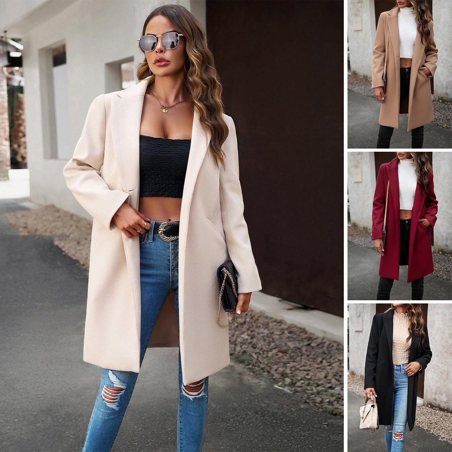 Elegant Casual Long Coat Solid Color Polyester Cardigan
