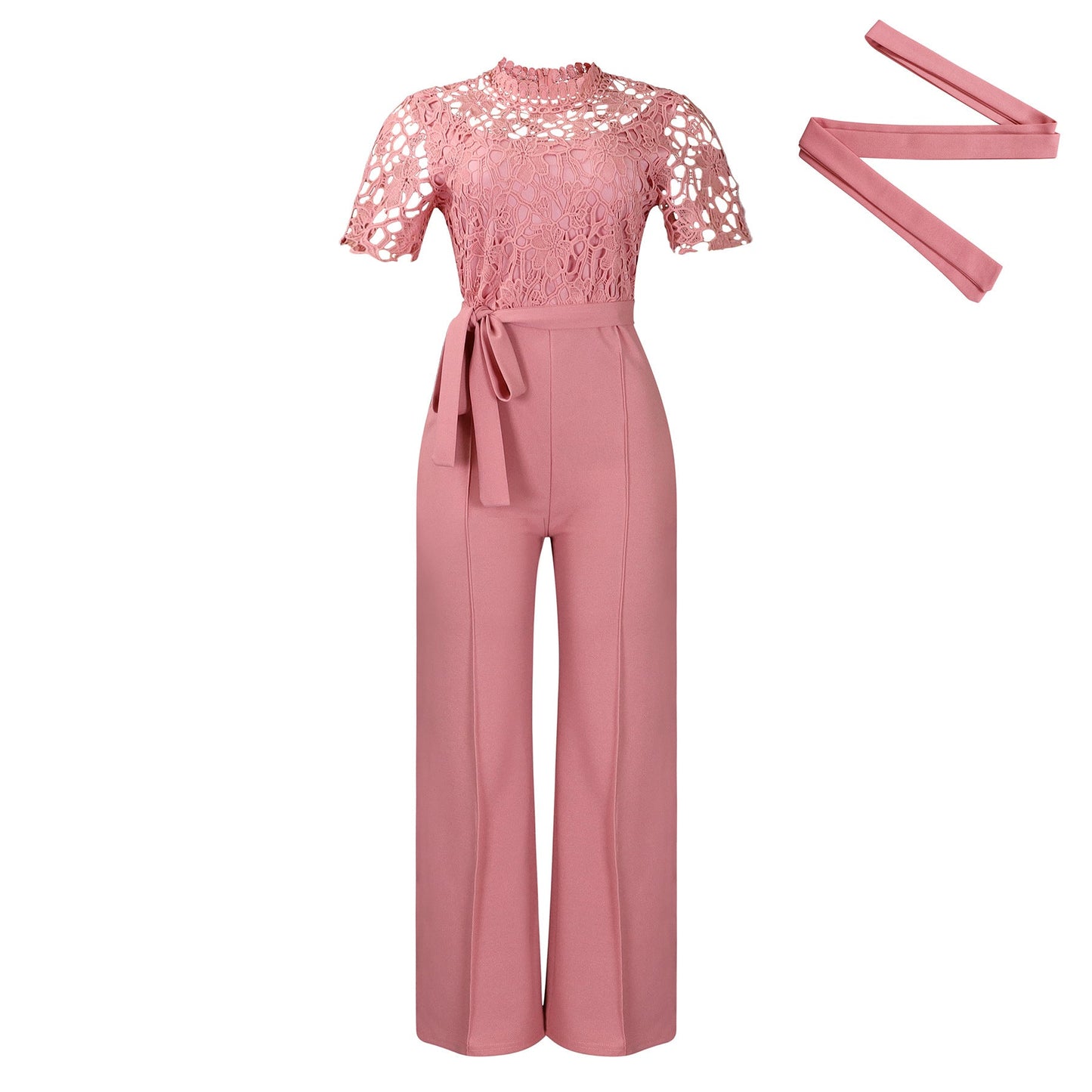 Sexy Lace Trim Halter Jumpsuit Elegant Wide-Leg Pants