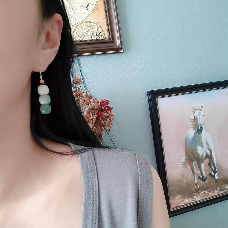 Natural Bodhi Root Personality Gradient Color Stud Earrings Simple Earrings Ethnic Style 925 Silver Hook Earrings
