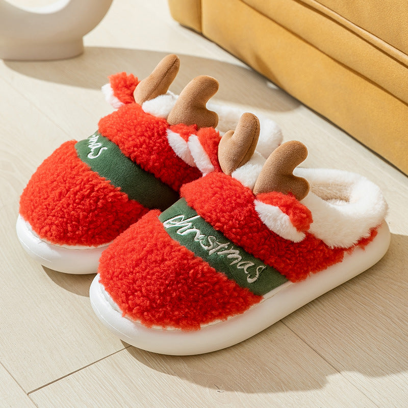 Cute Reindeer Warm Plush Outdoor Slippers