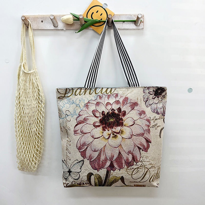 Large Capacity Tote Bag with Golden Embroidery Creative Pattern