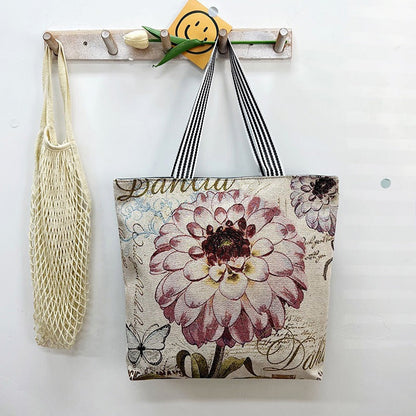 Large Capacity Tote Bag with Golden Embroidery Creative Pattern