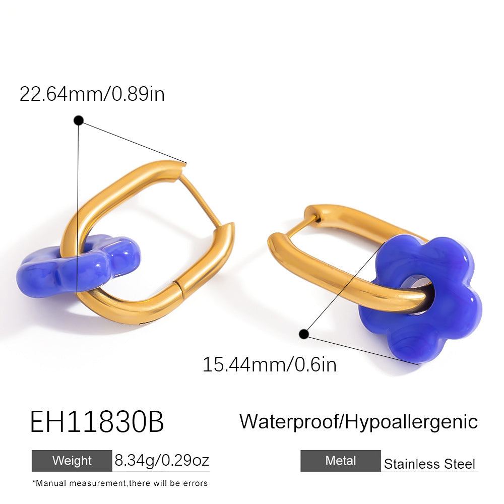 Colorful Flower Stainless Steel Earrings with 18K Gold Plating