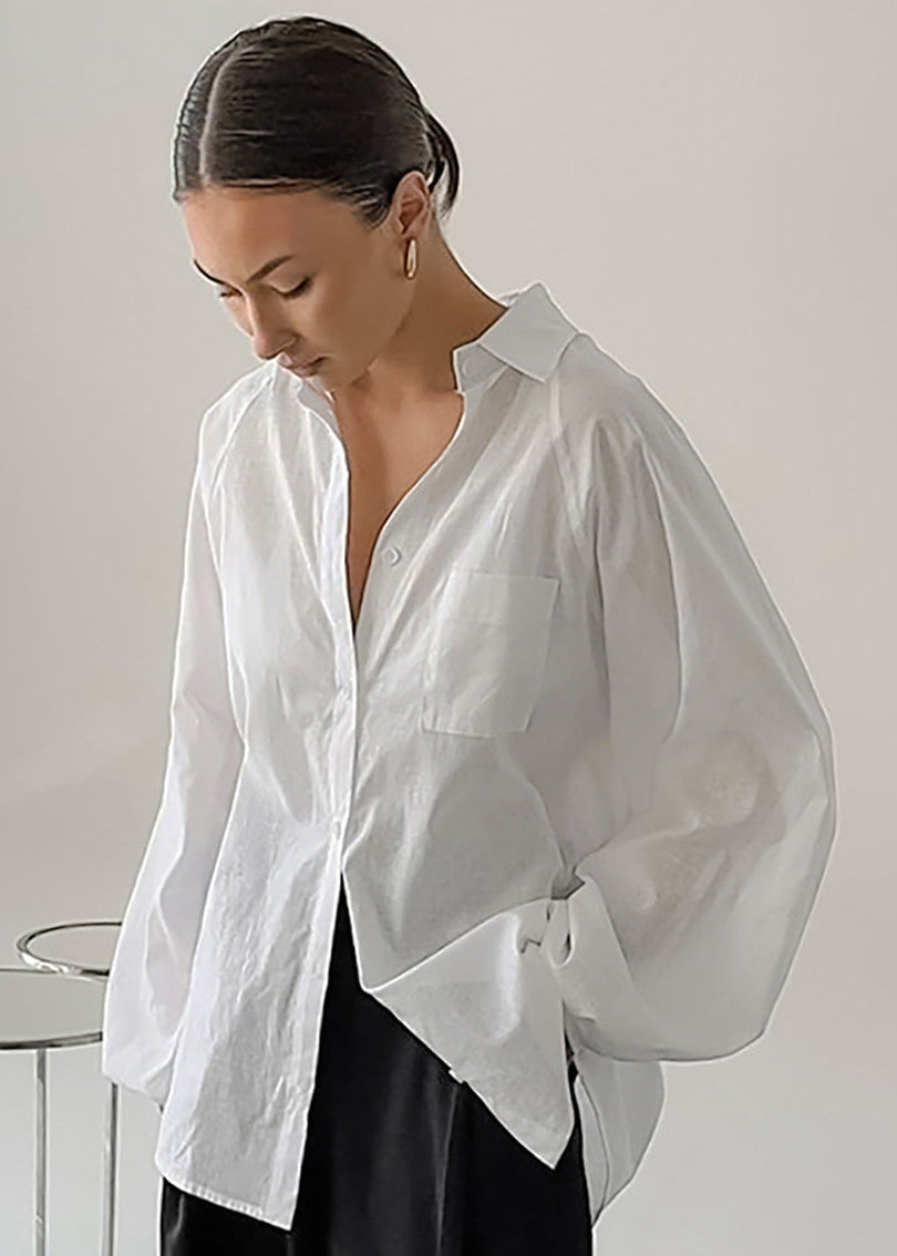 Oversized Cotton Button Up Shirt White Stylish