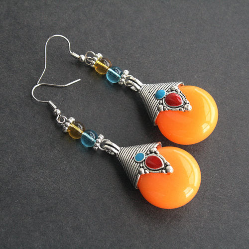 Ethnic Style Stud Earrings Tibetan Earrings Earrings Earrings Children'S Sterling Silver Vintage Yellow Beeswax Handmade