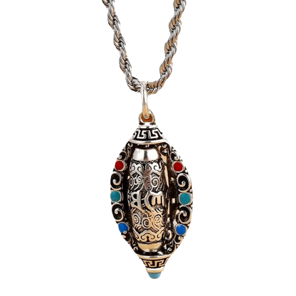 S925 Silver-Plated Rotating Six-Character Mantra Sutra Pendant, Men'S And Women'S Tibetan Style Retro And Old Necklace