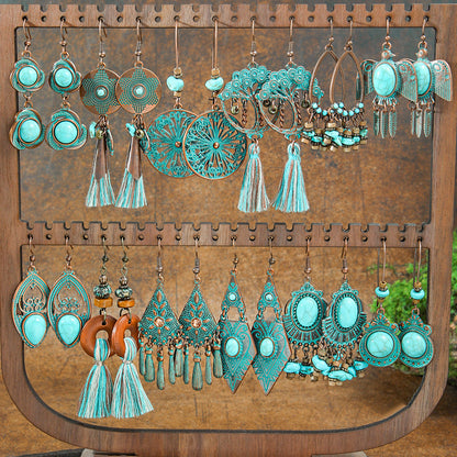 Vintage Geometric Turquoise Drop Earrings Statement Jewelry