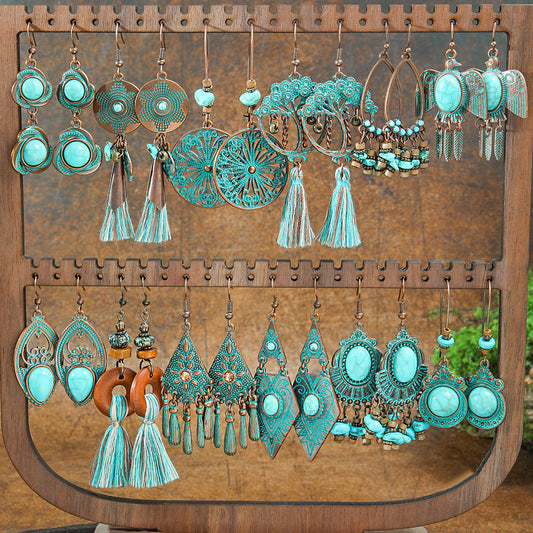 Vintage Geometric Turquoise Drop Earrings Statement Jewelry