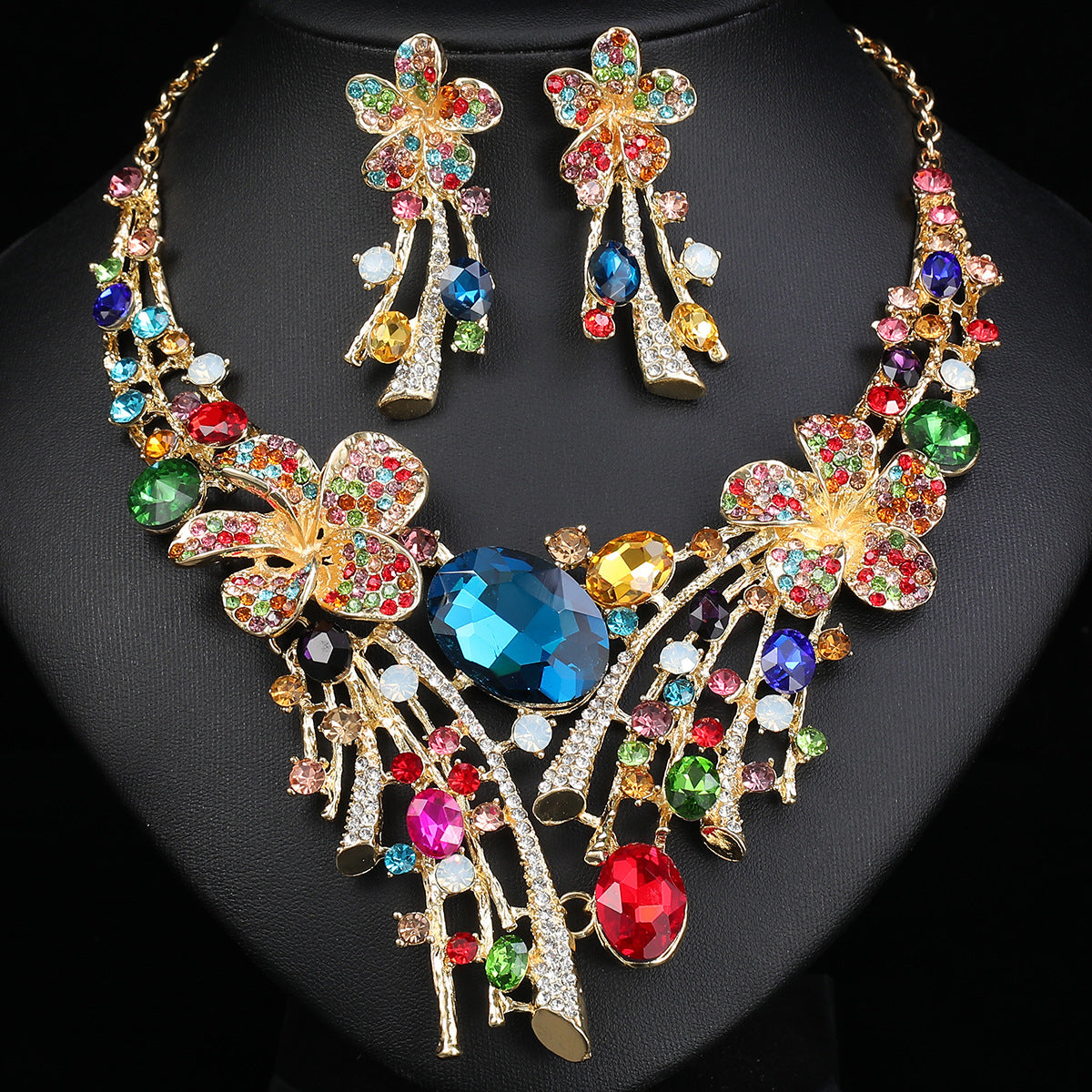 Bohemian Floral Statement Necklace and Earrings Set